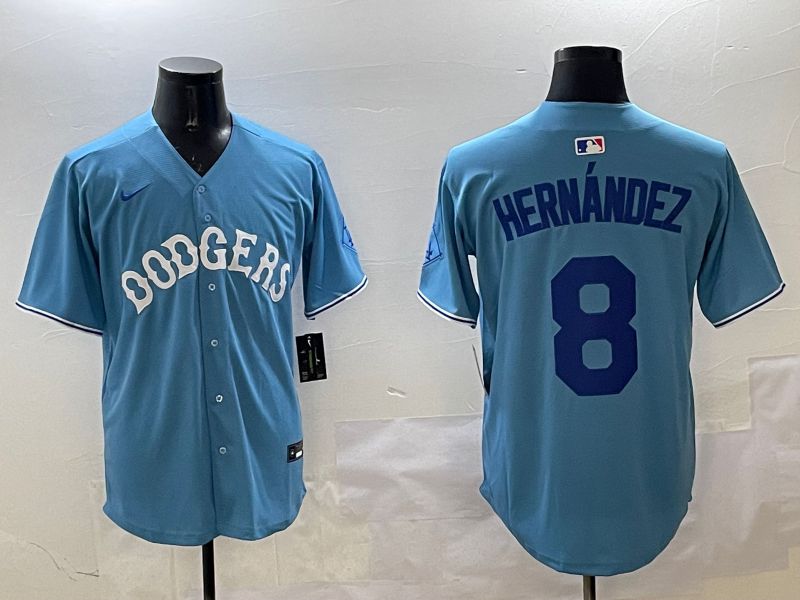 Men Los Angeles Dodgers #8 Hernandez Light Blue Throwback Game 2025 Nike MLB Jersey style 13->los angeles dodgers->MLB Jersey